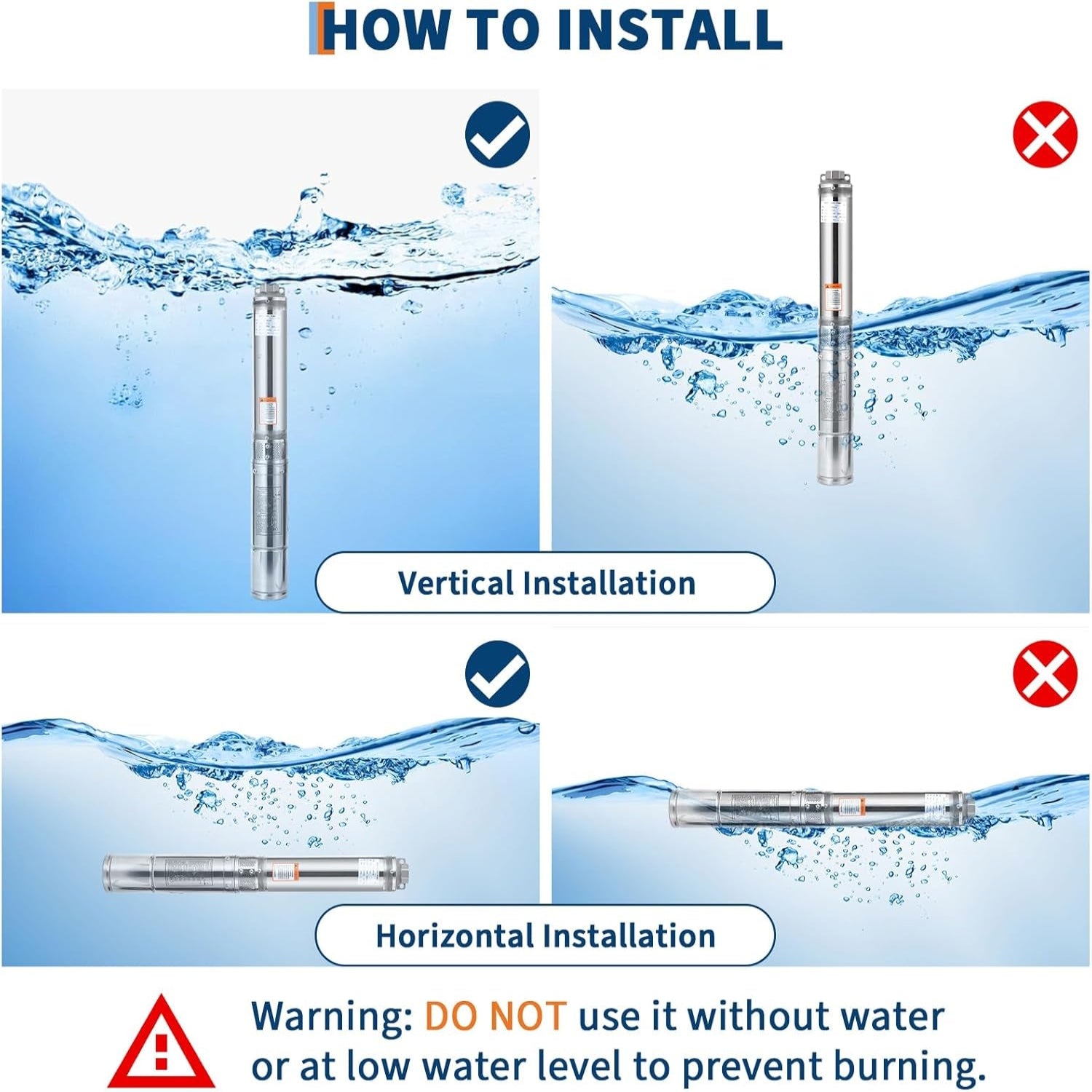 Deep Well Submersible Pump, 1.5HP 230V/60Hz, 27GPM Flow 259Ft Head, with 33Ft Electric Cord & Check Valve, 4" Stainless Steel Water Well Pump for Industrial,Irrigation,Home Use, IP68 Waterproof Grade