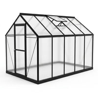 6X10 FT Greenhouse for Outdoors, Polycarbonate Greenhouse with Roof Vent, Ground Nails, Lockable Push Door, Aluminum Large Walk-In Green House for outside Garden Backyard, Patio, Lawn, Black — Studio Shot