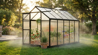 6X10 FT Greenhouse for Outdoors, Polycarbonate Greenhouse with Roof Vent, Ground Nails, Lockable Push Door, Aluminum Large Walk-In Green House for outside Garden Backyard, Patio, Lawn, Black — Lifestyle