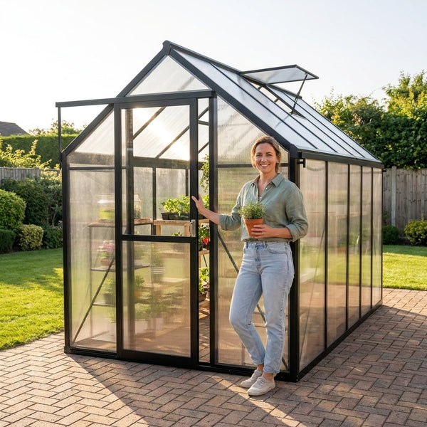 Polycarbonate Greenhouse Built for Year-Round Growing, 6x10 FT, Aluminum Frame, Roof Vent, Lockable Door