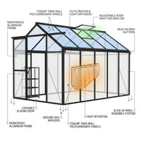 6X10 FT Greenhouse for Outdoors, Polycarbonate Greenhouse with Roof Vent, Ground Nails, Lockable Push Door, Aluminum Large Walk-In Green House for outside Garden Backyard, Patio, Lawn, Black — How It Works