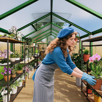 8X12 FT Greenhouse for Outdoors, Polycarbonate Greenhouse with Roof Vent, Ground Nails, Lockable Push Door, Aluminum Large Walk-In Green House for outside Garden Backyard, Patio, Lawn, Green