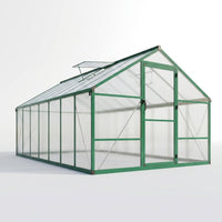 8X12 FT Greenhouse for Outdoors, Polycarbonate Greenhouse with Roof Vent, Ground Nails, Lockable Push Door, Aluminum Large Walk-In Green House for outside Garden Backyard, Patio, Lawn, Green — Studio Shot