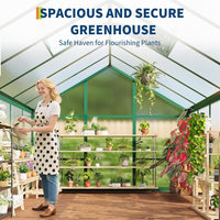 8X12 FT Greenhouse for Outdoors, Polycarbonate Greenhouse with Roof Vent, Ground Nails, Lockable Push Door, Aluminum Large Walk-In Green House for outside Garden Backyard, Patio, Lawn, Green