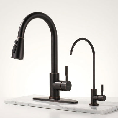 Kitchen Water Filter Faucet Combo Built for Clean Water Access, Stainless Steel, Pull-Down Sprayer, RO Compatible
