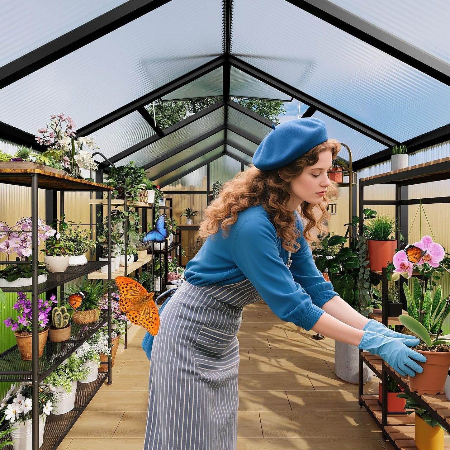 6X10 FT Greenhouse for Outdoors, Polycarbonate Flower Greenhouse with Roof Vent, Push-Pull Lockable Door, Aluminum Walk-In Greenhouses for outside Garden Backyard, Patio, Lawn, Black