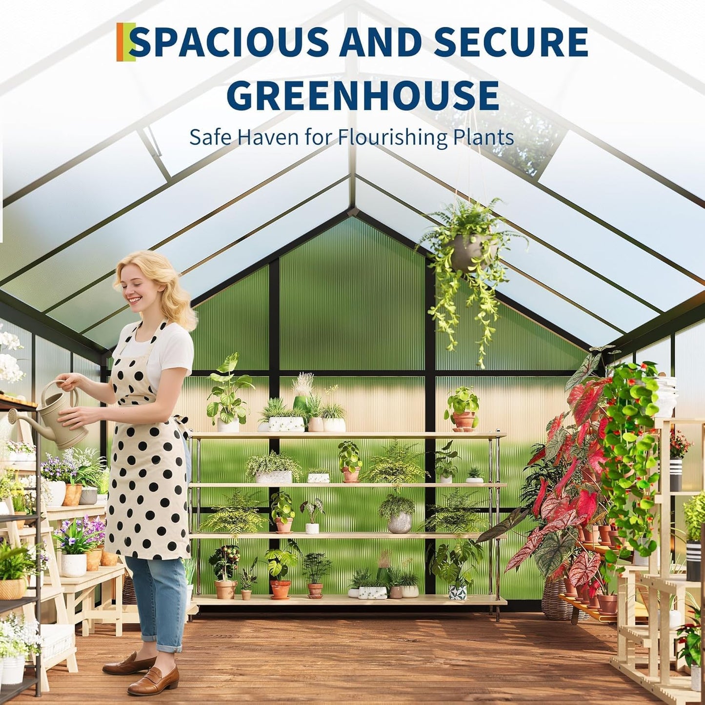 6X10 FT Greenhouse for Outdoors, Polycarbonate Flower Greenhouse with Roof Vent, Push-Pull Lockable Door, Aluminum Walk-In Greenhouses for outside Garden Backyard, Patio, Lawn, Black