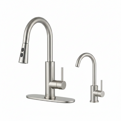 Kitchen Faucet and Water Filter Faucet Combo,  Stainless Steel Kitchen Sink Faucet with Drinking Water Faucet for Reverse Osmosis or Water Filtration System, Brushed Nickel
