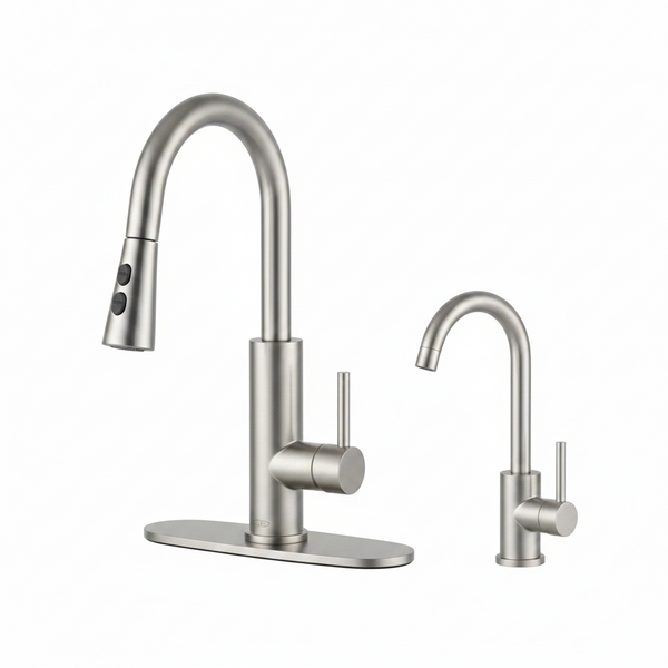 Kitchen Faucet and Water Filter Faucet Combo,  Stainless Steel Kitchen Sink Faucet with Drinking Water Faucet for Reverse Osmosis or Water Filtration System, Brushed Nickel