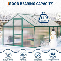 8X12 FT Greenhouse for Outdoors, Polycarbonate Greenhouse with Roof Vent, Ground Nails, Lockable Push Door, Aluminum Large Walk-In Green House for outside Garden Backyard, Patio, Lawn, Green
