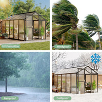 6X10 FT Greenhouse for Outdoors, Polycarbonate Greenhouse with Roof Vent, Ground Nails, Lockable Push Door, Aluminum Large Walk-In Green House for outside Garden Backyard, Patio, Lawn, Black